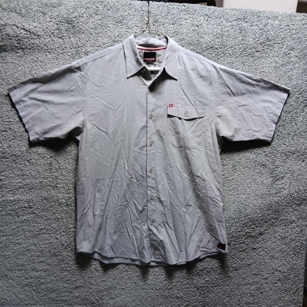 Quiksilver Men’s Button Down Shirt Gray XL Pocket Front Surf Skate Style